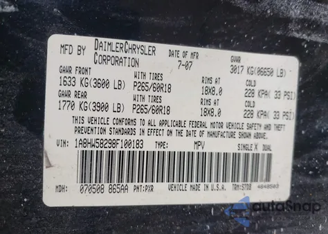 2008 Chrysler Aspen Limited from USA, damaged, VIN 1A8HW58298F100183